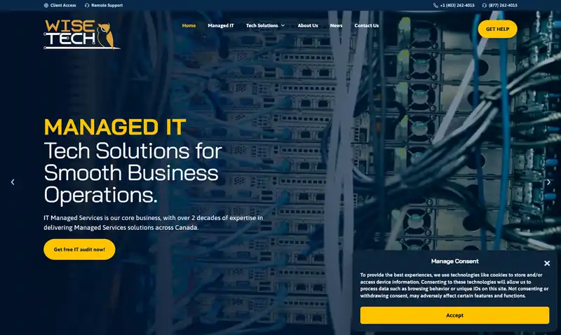 Wise Tech Corporation website homepage featuring its managed IT services
